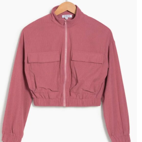NWT AREA STARS Waffle Knit Crop Lightweight Front Zip Jacket Mauve Pink Small - Picture 3 of 13